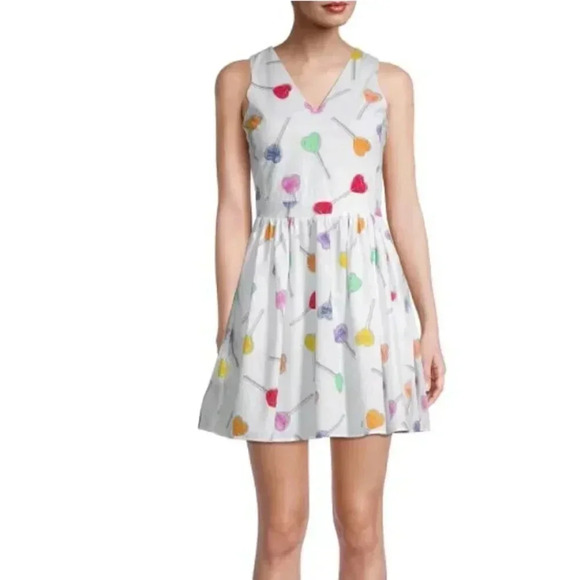 NWT Love Moschino Lollipop Cotton White Rainbow Heart Lollipops Mini Dress 6 - Picture 1 of 12